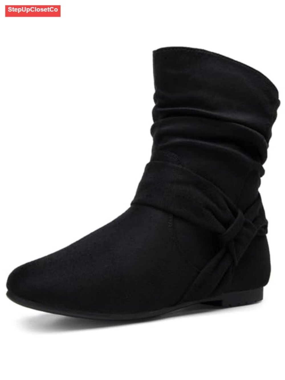 Slouch Ankle Boots Flat Low Heel Side Zip Booties